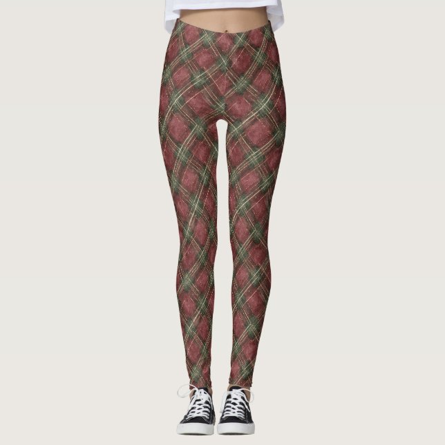 Leggings Cuadros rojos verdes de Borgoña (Anverso)