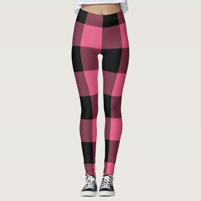 Leggings Cubierta de búfalo rosa y negro (Anverso)