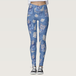 Leggings Cubos de Denim Jean, gatitos y encaje
