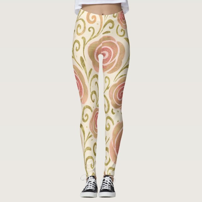 Leggings Cuento de Hadas Princesa Rosas Rosa y Oro (Anverso)