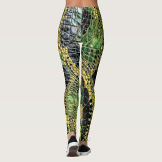 Leggings Cuero de Cocodrilo Dragón Amarillo Verde