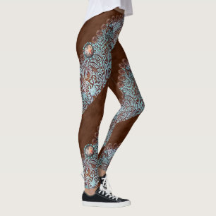 Leggings cuero de color turquesa marrón occidente