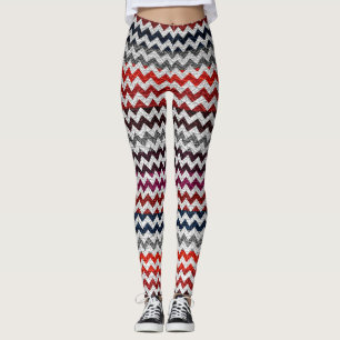 Leggings Cuero moderno Chevron blanco gris rojo