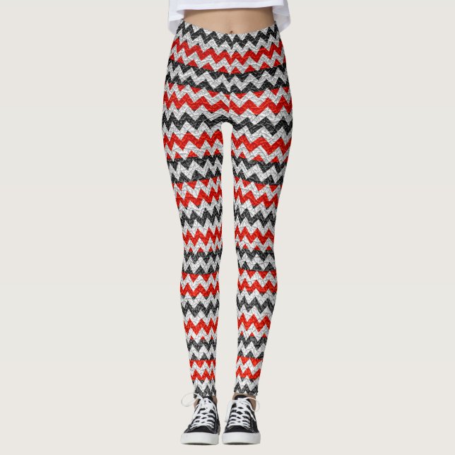 Leggings Cuero moderno Chevron blanco rojo (Anverso)