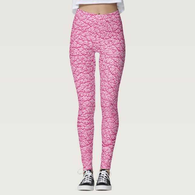 Leggings Cuero rosa de cierre, fondo texturado. (Anverso)