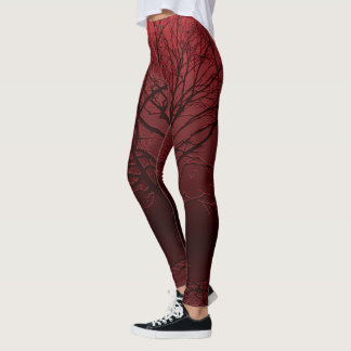 Leggings Cuervo en árbol en rojo
