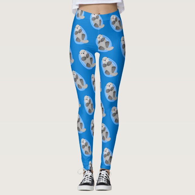 Leggings Cuidada y feliz nutria azul personalizado ilustrac (Anverso)