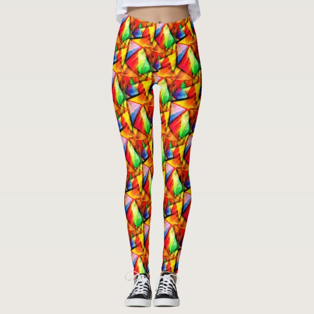 Leggings Cuidados patrones de triángulos abstractos y sin c (Anverso)