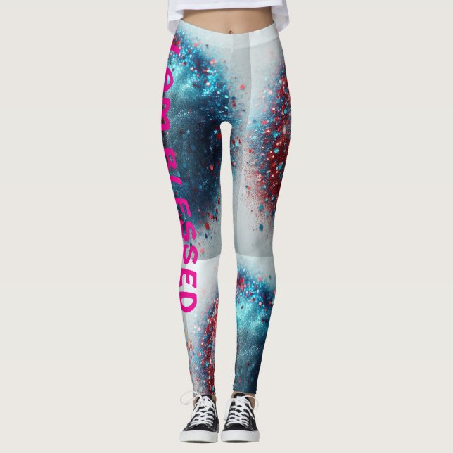 Leggings "Curando azul y rojo "Estoy bendecido" (Anverso)