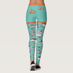 Leggings Curioso Pescado Natación Playa Mural Acuario