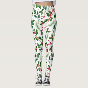 Leggings Curte Seasons Greetings Watercolor Green Pattern