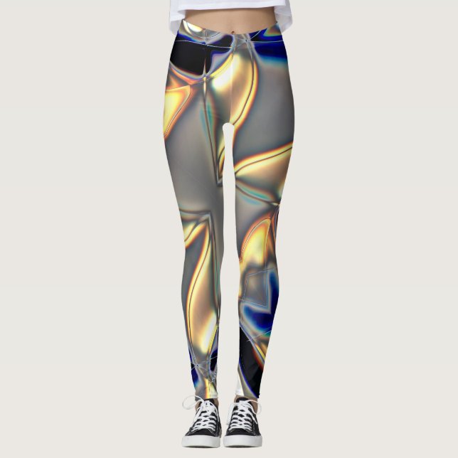 Leggings Curvas cristalinas en amarillo azul sobre textura  (Anverso)