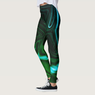 Leggings Curvas, "curvadas verdes y azules" en fondo negro.