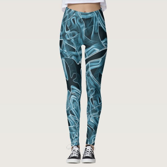 Leggings Curvas de cinta, neón azul con relieve y solapamie (Anverso)