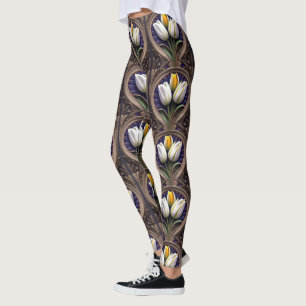 Leggings Curvas Elegantes: Tulipán Blanco en Diseño Art Nou