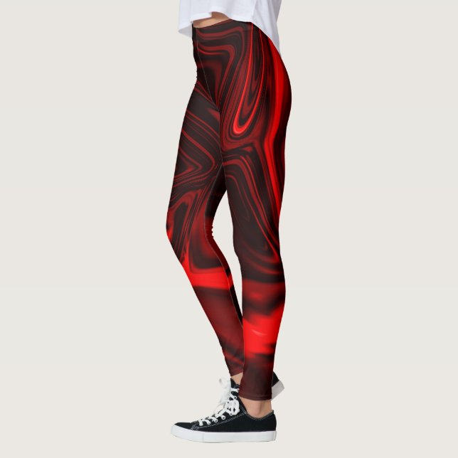 Leggings Curvas, ondulações vermelhas em fundo preto. (Izquierda)
