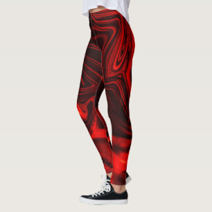 Leggings Curvas rojas o ondulaciones en fondo oscuro, rojiz