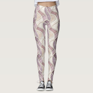 Leggings Curvo Elegante en Crema y Lila – Geométrico