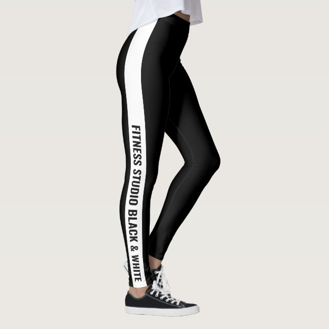 Leggings Custom Company Name White Stripe Black (Derecha)