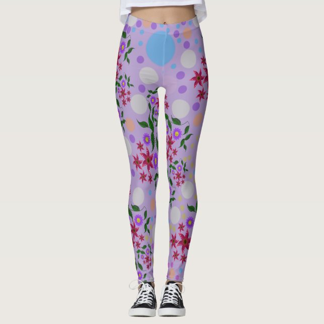 Leggings Custom Cute Kidcore Confetti Floral & Vine Pattern (Anverso)