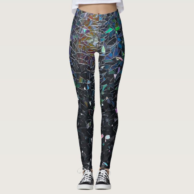 Leggings Custom Iridescent Abstract Stained Glass Pattern (Anverso)