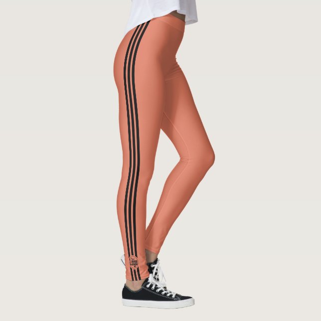 Leggings Custom Logo Three Black Stripes Orange  (Derecha)