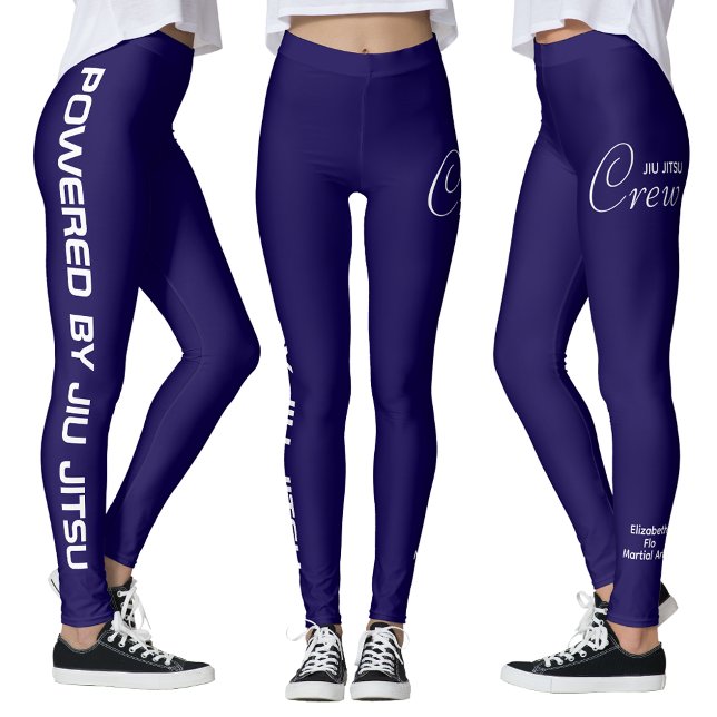 Leggings Custom Print Jiu Jitsu Crew Blue Spats (Blue jiu jitsu leggings, white background.)