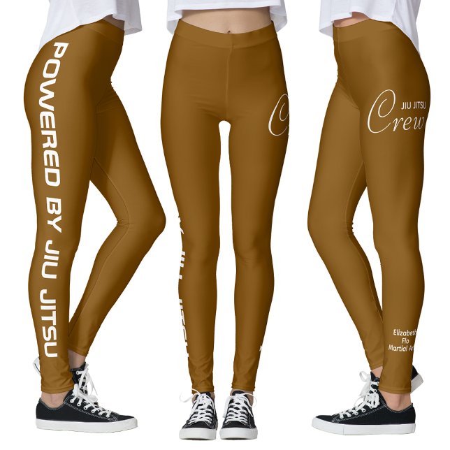 Leggings Custom Print Jiu Jitsu Crew Brown Spats (Brown Jiu Jitsu Leggings. White background.)