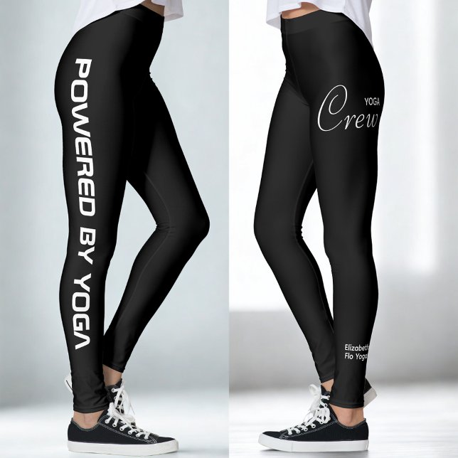 Leggings Custom Print Yoga Crew Black (Black yoga leggings. White background.)