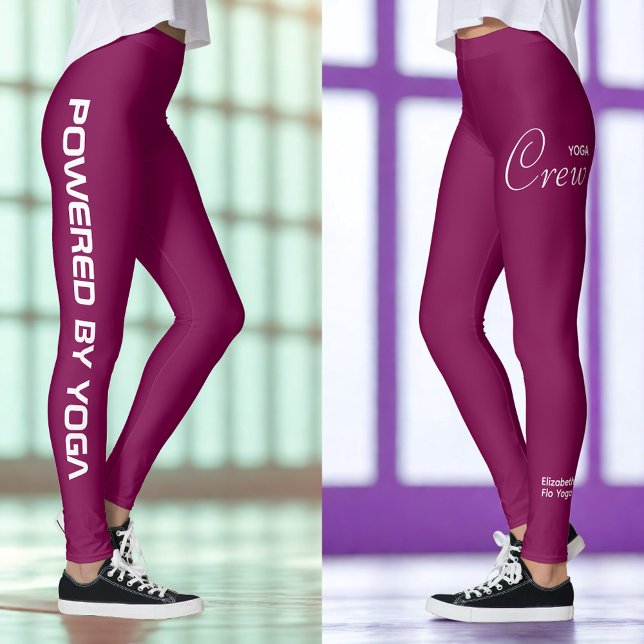Leggings Custom Print Yoga Crew Dark Wine (Wine yoga leggings, two poses.)