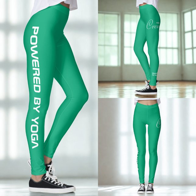 Leggings Custom Print Yoga Crew Green Blue (Crew green yoga leggings. Three views.)