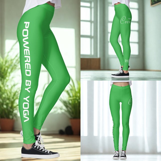 Leggings Custom Print Yoga Crew Kelly Green (Kelly green yoga leggings shown in 3 different views.)