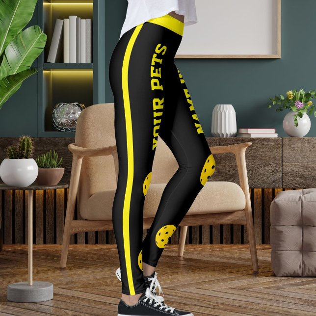 Leggings Customized Pet Mom Pickleball Black Yellow Stripes (Subido por el creador)