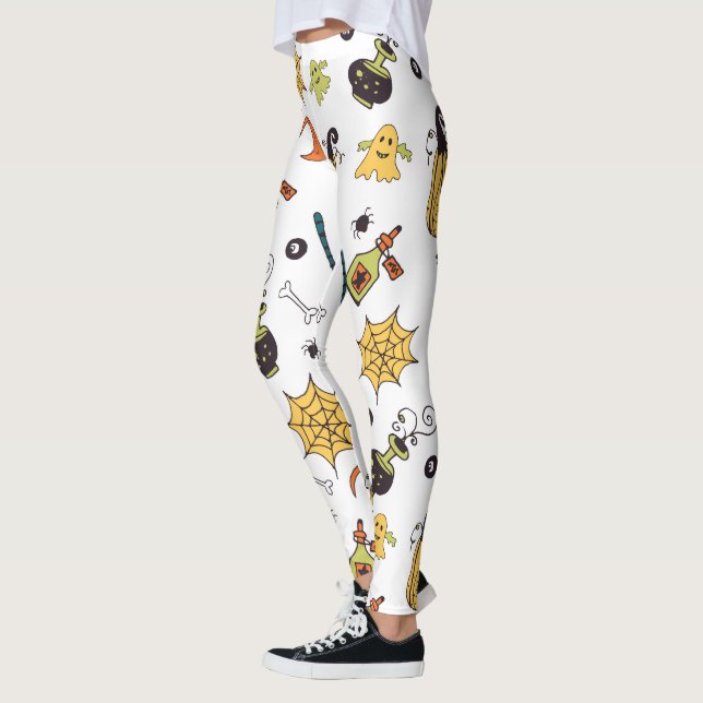Leggings Cute amarillo y verde boo piernas de Halloween (Izquierda)