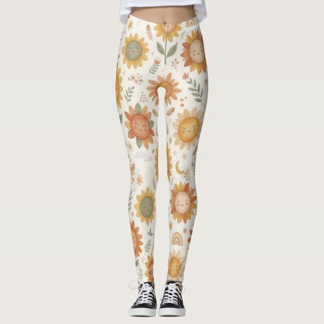 Leggings Cute Boho Girasol Sol & Arcoiris Mujer Casual (Anverso)