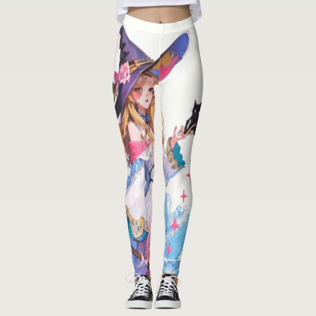 Leggings Cute bruja sujetando el gato negro Thunder_Cove (Anverso)