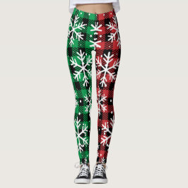 Leggings Cute Buffalo Plaid Pattern Snowflakes Christmas