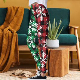 Leggings Cute Buffalo Plaid Pattern Snowflakes Christmas