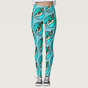 LEGGINGS CUTE CALICO KITTY CAT MERMAID TURQUISE LEGGININS