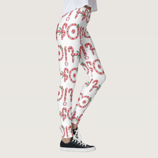 Leggings Cute Candy Cane Text Design con Word HO! (Derecha)