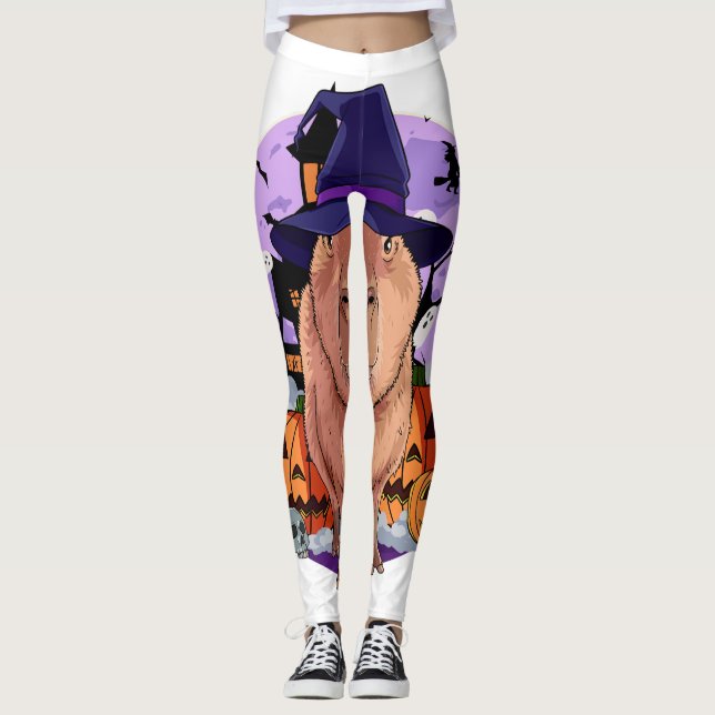 Leggings Cute Capybara Halloween Bruja Calabaza sudadera (Anverso)