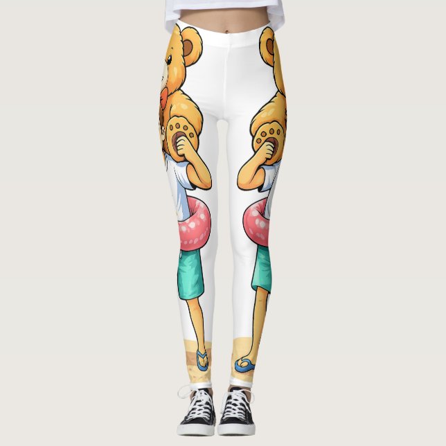 Leggings Cute Cartoon Man with Giant Teddy Bear Summer Fun (Anverso)