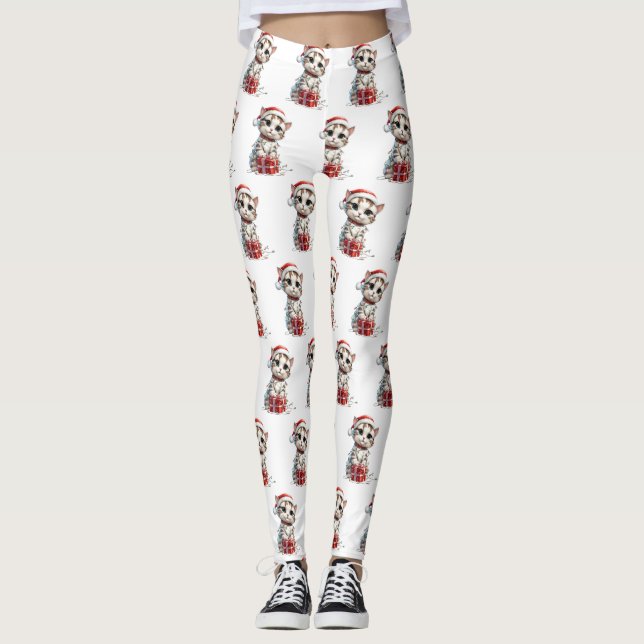 Leggings Cute Christmas Kitten on Gift Box (Anverso)
