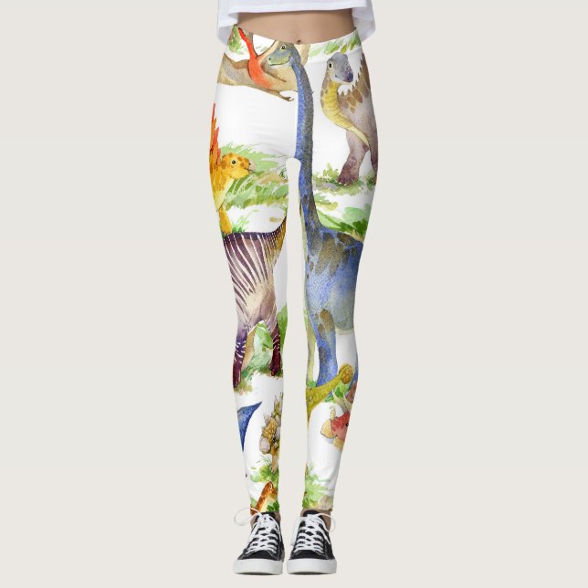 Leggings Cute Dinosaurios Acuarela Arte Sin Marea (Anverso)