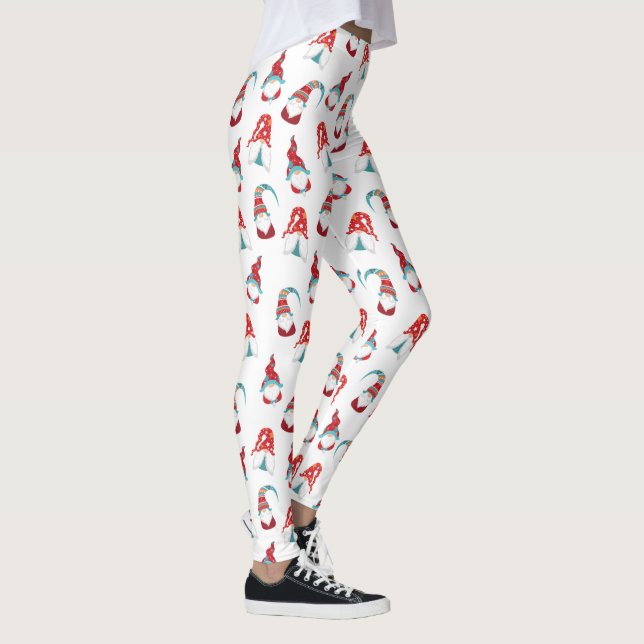 Leggings Cute Divertido Gnome Elf Patrón nórdico moderno Bl (Derecha)