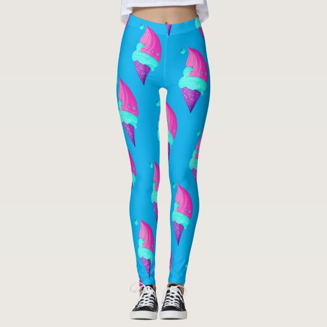 Leggings Cute Doll Girona Hot Pink Blue Ice Cream Pattern (Anverso)