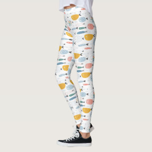 Leggings Cute Doodle School of Fish Pattern