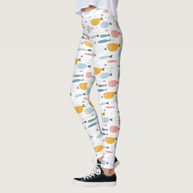 Leggings Cute Doodle School of Fish Pattern (Izquierda)