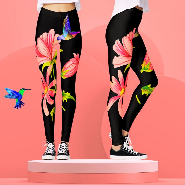 Leggings Cute Elegly Girly Black Pink Floral Hummingbird (Subido por el creador)