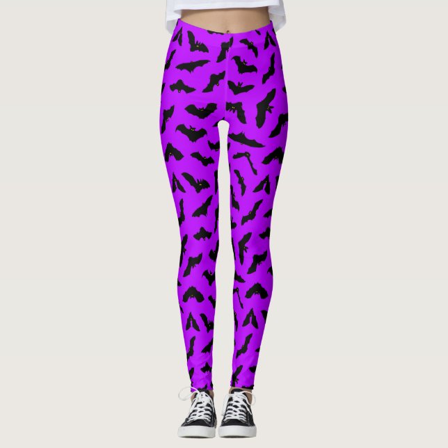 Leggings Cute Flying Bats Purple Bat Pattern Halloween (Anverso)